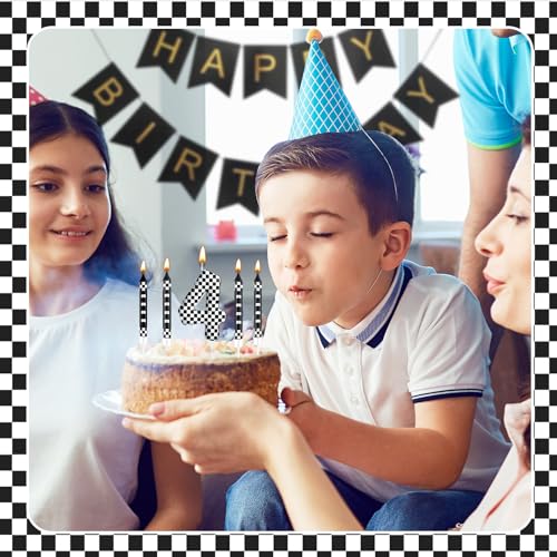 13 Pcs Racing Cars Themed Birthday Candles Black and White Race Number 4 Checkered Candle Cake Topper for Racing Car Party Decoration Supplies (13 Count)