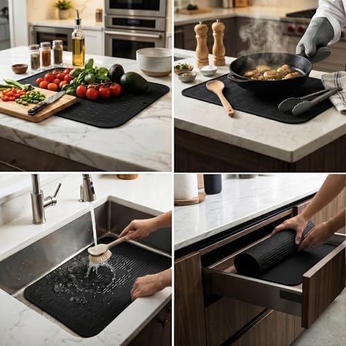 Silicone Dish Drying Mat for Multiple Usage (Black / 24"L x 18"W)