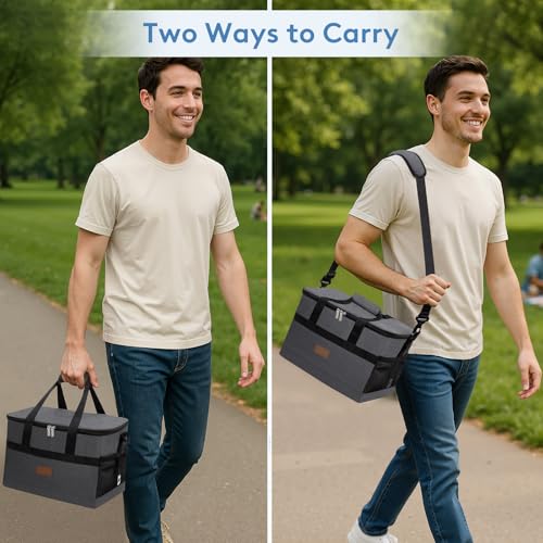 Cooler Bag 30 Cans Collapsible and Insulated Large Lunch Bag Leakproof Soft Cooler Portable for Camping (30-Can(20L) / Dark Gray)
