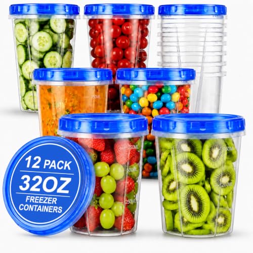 Freezer Storage Containers (12 PACK - 32 OZ - BLUE)