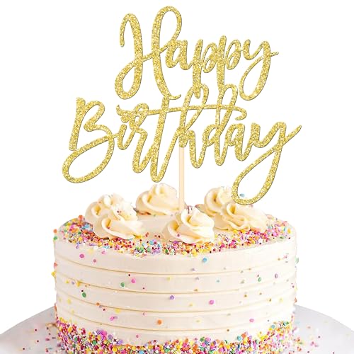 1 PCS Gold Happy Birthday & Anniversary Cake Topper