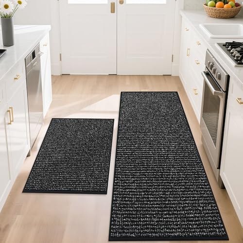 Kitchen Rugs and Mats 2PCS Non (Black / 20"x32"+20"x48" (Rectangular))