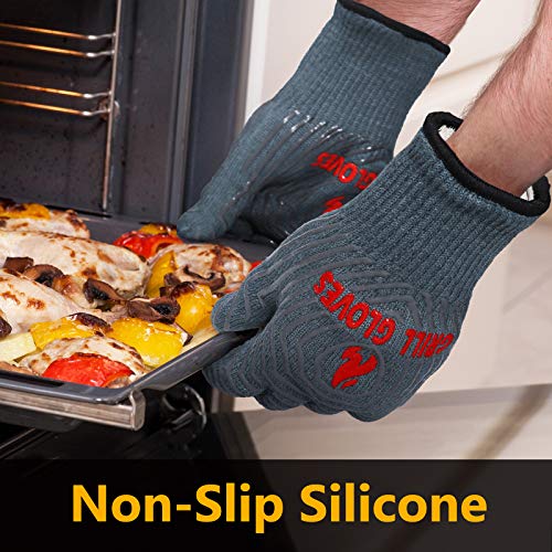 BBQ Gloves Oven Gloves 1472℉ Extreme Heat Resistant (Gray / One Size Fits Most(Long Cuff))