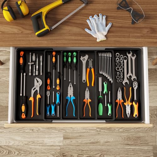 Utensil Organizer for Kitchen Drawers (Black / XXL(18-30''W x 18.5''D))