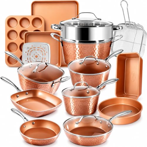 HAMMERED 20 Pc Pots and Pans Set Non Stick Ceramic Cookware