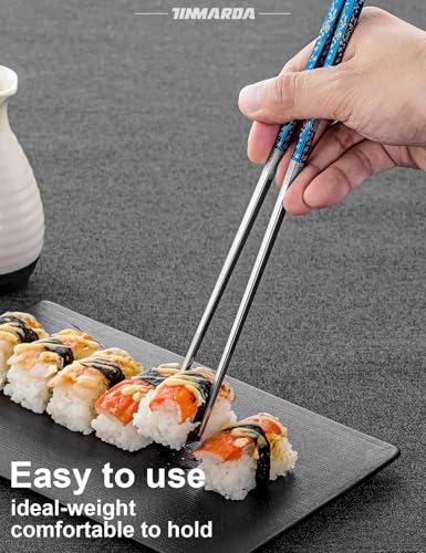 Metal Chopsticks Reusable (Floral Blue 3 Pairs)
