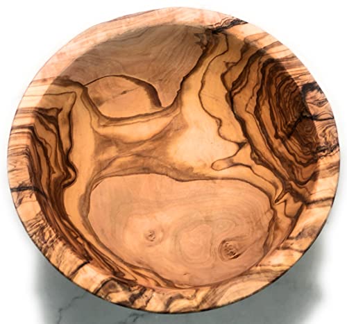 10" Artisan Olive Wood Serving Bowl Exotic Centerpiece or Serving Piece for Salads (Large++ 10 inch)