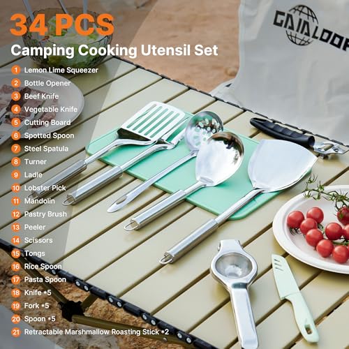 Camping Cooking Utensils Set 34 PCS Camp Kitchen Cookware Kit with Organizer Bag (34pcs)
