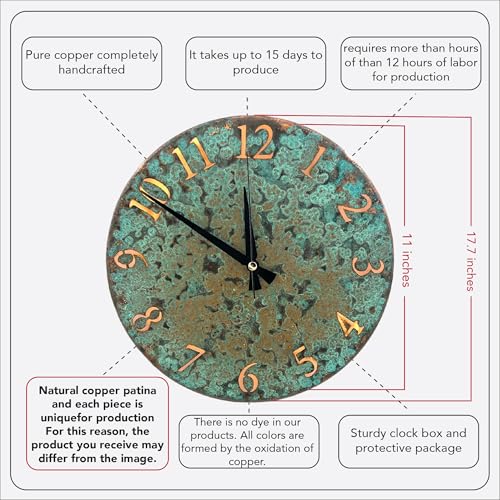 Handmade Pure Copper Wall Clock for Home Decoration (Numbers of Patina / 11)