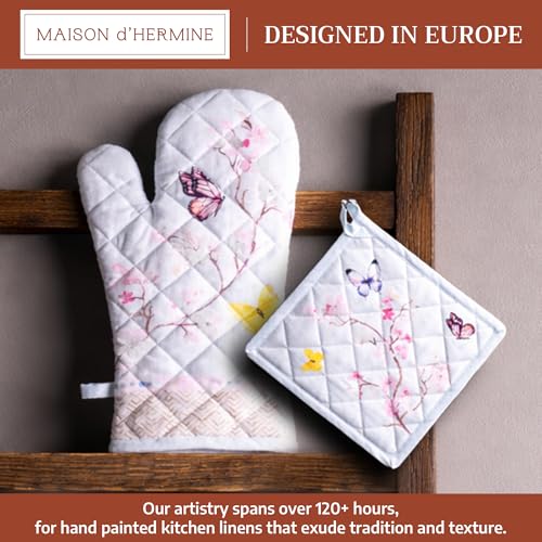 100% Cotton Oven Mitt & Pot Holder Set (050 - Blossoms in Spring / 7.5" x 13" & 8" x 8" (Oven Mitt & Pot Holder))