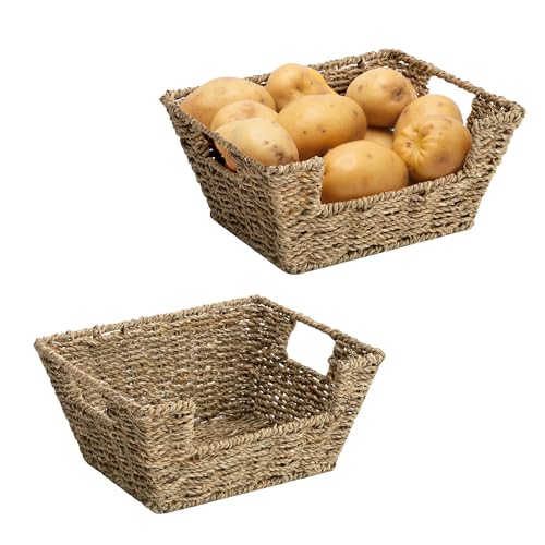 Wicker Storage Baskets for Shelves (Natural(Seagrass) / 11 ½"L x 9 ½"W x 5"H)