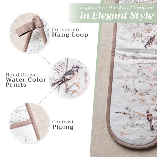 Double Oven Mitts 100% Cotton Double Oven Glove (058 - Meadow Florals - Brown / 7" x 35" (Double Oven Mitt))