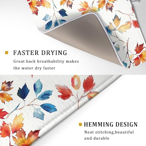 Autumn Leaf Dish Drying Mat Large Fall Colorful Leaves Absorbent Dish Drain Mats for Kitchen Counter (Autumn Leaf 606 / 24" x 18")