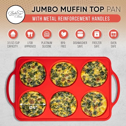 Confetti 4 Inch Jumbo Silicone Muffin Pans for Baking (Red / Jumbo (6 Cups Pan))