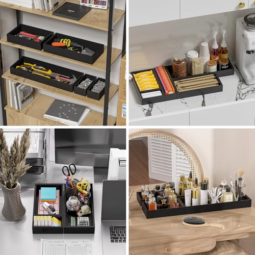 Bamboo Kitchen Drawer Organizer (17 x 6 x 2 Inch / Black)