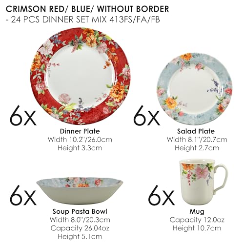24 Piece Porcelain Dinnerware Set for 6 (24 / Crimson)