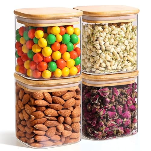 Square Glass Containers with Lids 0.7 Qt (4 Count)