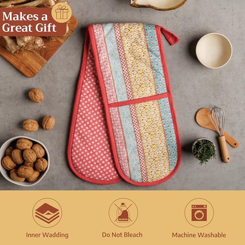 Double Oven Mitts 100% Cotton Double Oven Glove (002 - Provence / 7" x 35" (Double Oven Mitt))