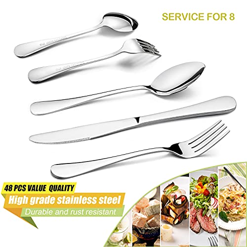48 Pieces Silverware Set with Serving Utensils (48 Pieces)