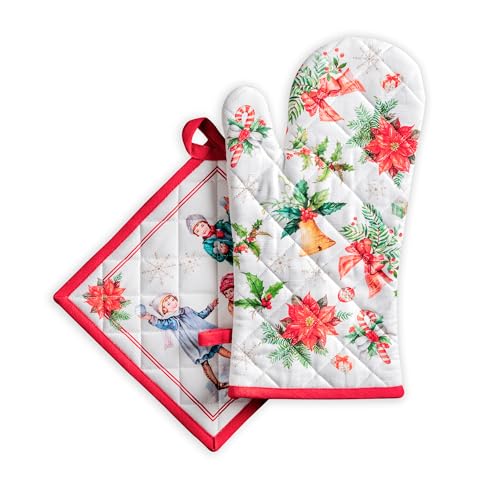 100% Cotton Oven Mitt & Pot Holder Set (101 - Chromo / 7.5" x 13" & 8" x 8" (Oven Mitt & Pot Holder))