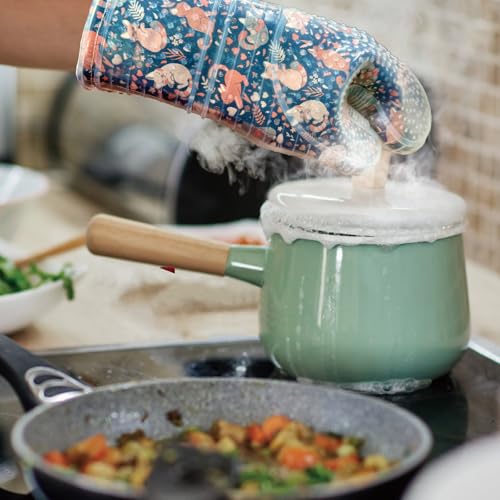 Oven Mitts with Transparent Clear Silicone Shell and Nice Cat Printing (Oven mitts / Navy, Cat)