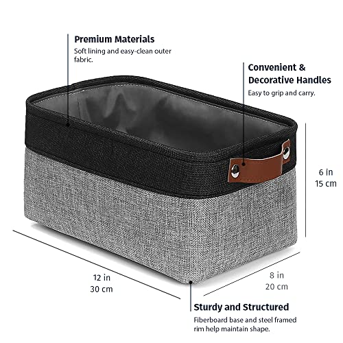 12x8in Canvas Storage Baskets (Gray / Black / Small - 3pc)