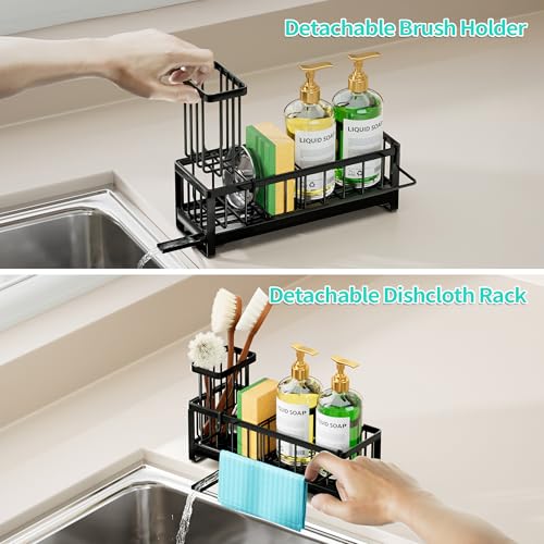 Sponge Holder for Kitchen Sink (Black-Large / with Dishcloth Holder)