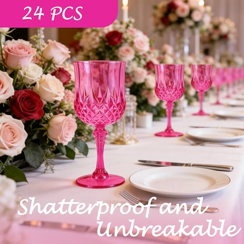 24Pack Plastic Wine Glasses (Hot Pink)