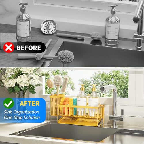 Lemon Yellow Sink Caddy Organzier with High Brush Holder (Yellow / 9.25 inches)