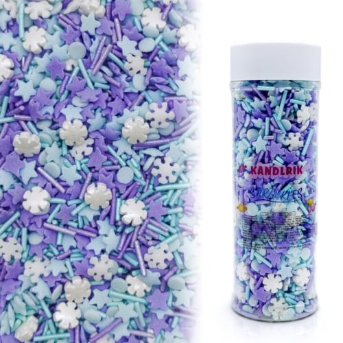 Snowflake Sprinkles Blue & White & Purple Christmas Sprinkles Mixed size snowflake Stars Jimmies CakeCookie Decorating Perfect for Wedding Party Valentine Halloween Christmas Supplies 4.58OZ (4.58 Ounce)