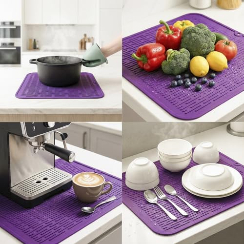 Silicone Dish Drying Mat for Multiple Usage (Purple / 18"L x 16"W)