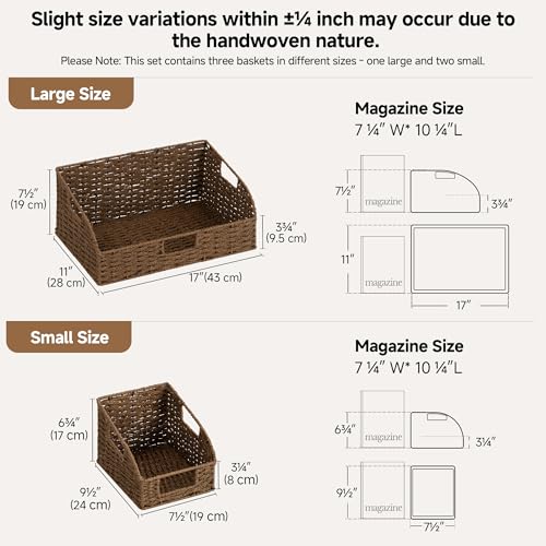 Pantry Storage Baskets (Dark Brown(Paper Rope) / 17"L x 11"W x 7½"H + 2x 7½"L x 9½"W x 6¾"H)