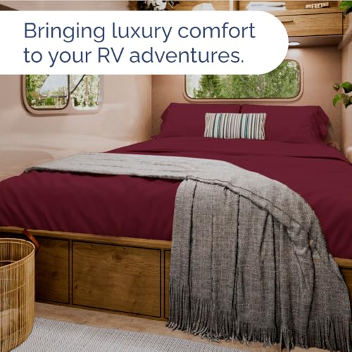 Short Queen Size 4 Piece Bed Sheet Set (25 - Burgundy / Short Queen)