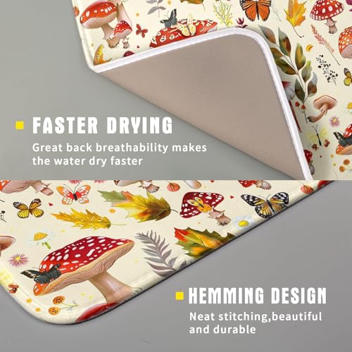Forest Mushroom Dish Drying Mats Wild Plant Butterfly Kitchen Sink Rack Mats 16 X 18 Inch (Wild Plant - Multi / 18" x 16")