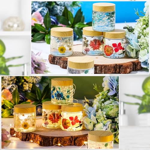 36 Pcs 4 oz Glass Jars with Lids Empty Small Glass Containers and Inner Liners Reusable Cosmetic Jars Round Airtight Bottles with Plastic Woodgrain Lids for Travel