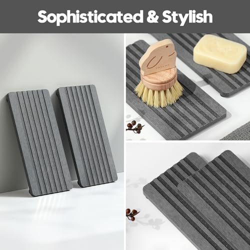 2PCS Diatomite Quick Stone Drying Tray Mat For Bathroom & Kitchen Counter (2 Pcs - Charcoal Gray)