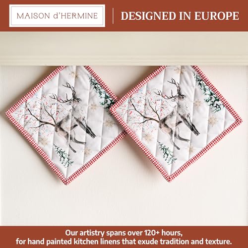 Pot Holders 100% Cotton Potholders (116 - Rural Christmas / 8" x 8" (Pot Holder Pack of 2))