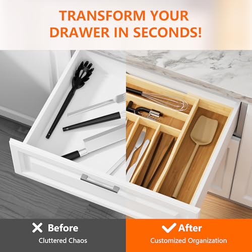 Expandable Bamboo Drawer Organizer Cutlery 6 (6-8 Slots)