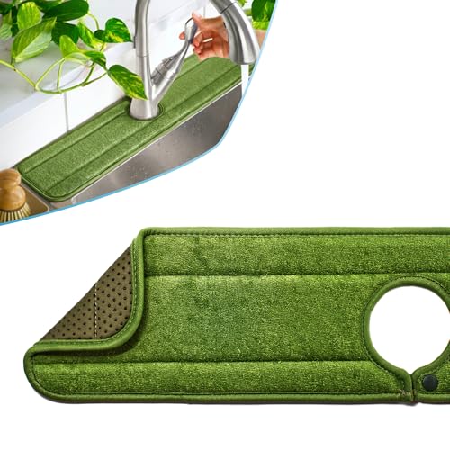 Original SINKMAT 24in XL Faucet Splash Guard Extra Long Microfiber Sink Drip Catcher Mat Non Slip Countertop Protector Drying Pad Kitchen Bathroom RV Machine Washable [Moss Green] (24" x 24")