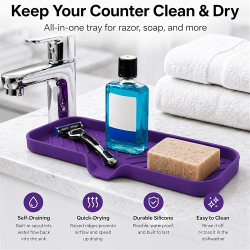 Silicone Soap Dish with Drain Spout (Purple / L(12"×4"))