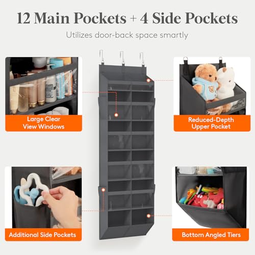 1 Pack Over the Door Organizer 12 Section Hanging Storage Dark Gray (Dark Gray / 12 section)