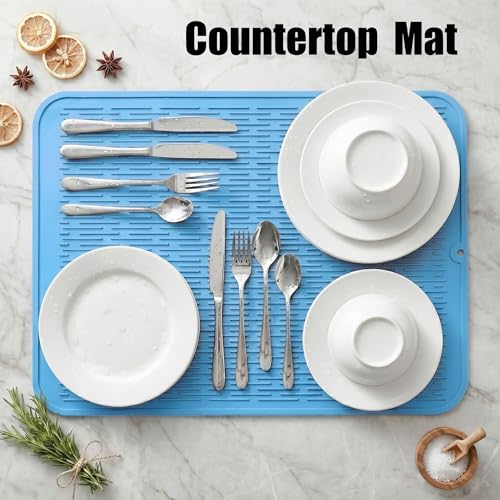 Silicone Dish Drying Mat for Multiple Usage (Light Blue / 24"L x 18"W)