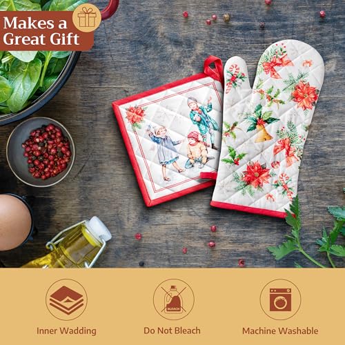 100% Cotton Oven Mitt & Pot Holder Set (101 - Chromo / 7.5" x 13" & 8" x 8" (Oven Mitt & Pot Holder))