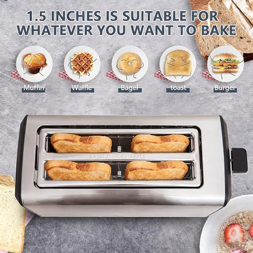 4 Slice Long Slot Stainless Steel Toaster with Extra Wide 1.5” Slots (4 pieces regular style)