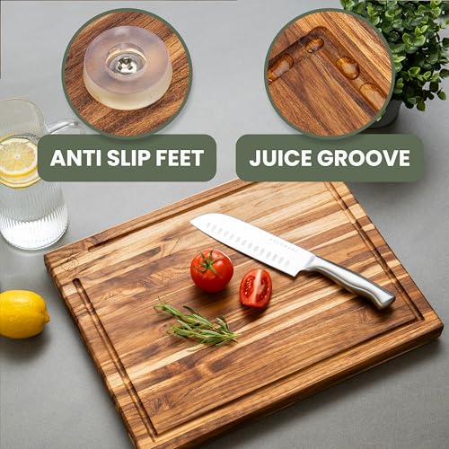 Large Teak Wood Cutting Board (18"L x 14"W)