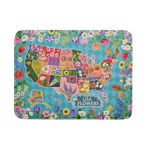 Flower Map Dish Drying Mat Colorful Floral Microfiber Large Dish Drying Pad for Kitchen Counter 18 X 24 In (Flower Map Green / 24" x 18")