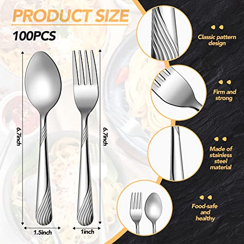200 Pcs Dinner Forks and Spoons Silverware Set