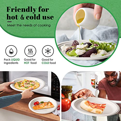 100% Compostable Plates 9 Inch 150 Pack Disposable Plates Heavy (Whtie / 9in 150pcs)