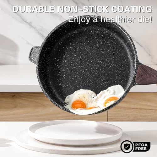 Nonstick Deep Frying Pan with Lid (Classic Granite / 12 Inch)