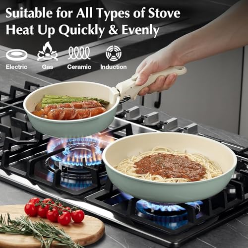 Ceramic Pots and Pans Set Non Stick Green (Sage Green)